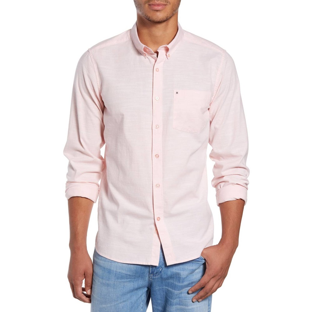 Hurley Men's One and Only Textured Long Sleeve Button Up Shirt - Storm Pink